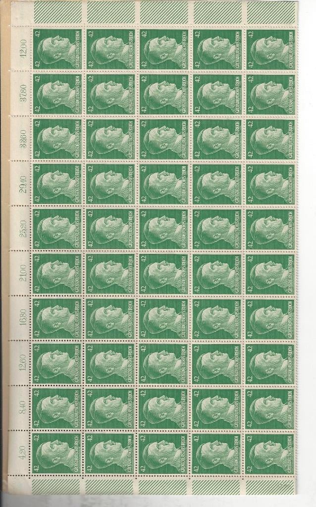Historie Duitse Rijk compleet vel postzegels Adolf Hitler, Verzenden, Overige soorten, Duitsland, Overige typen