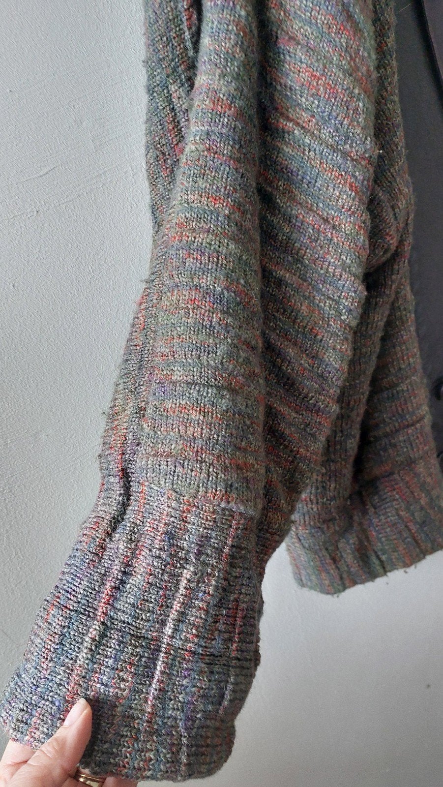 Vintage 80s Studio Fong Leng Jas Cardigan – Wol & leer, Fong Leng, Ophalen of Verzenden, Gedragen, Maat 38/40 (M)