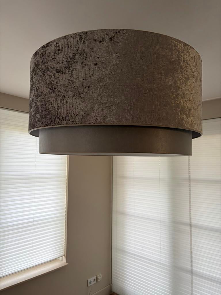 Duran Dubbele Lampenkap - Beige/Goud Fluweel & Betonlook, Huis en Inrichting, Ophalen, Zo goed als nieuw, Japandi, modern landelijk