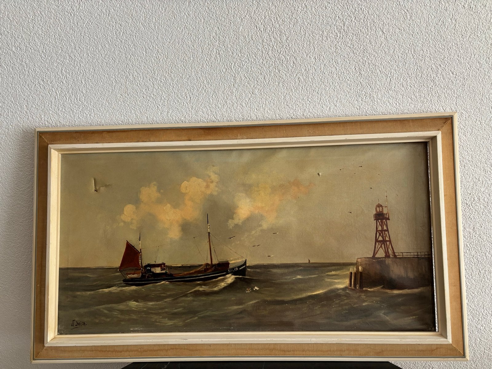 Maritiem schilderij van l.J. Baren - SCH120, Ophalen, Maritiem / water, Doek, Gesigneerd