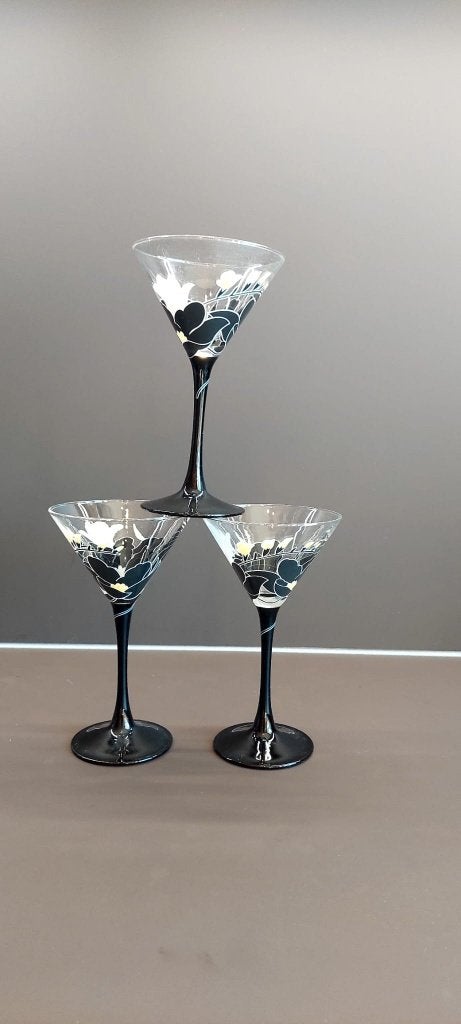 3 Vintage Luminarc Domino Anaïs martini glazen cocktail 80, Ophalen of Verzenden