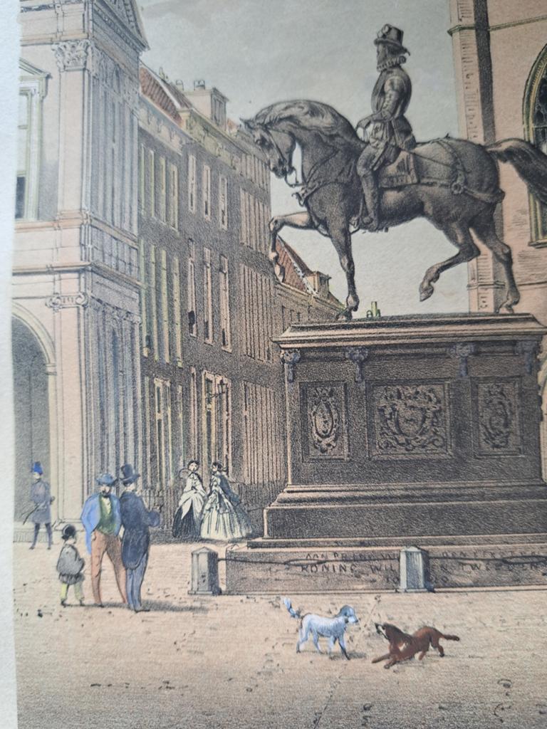 Ruiterstandbeeld Willem van Oranje, 19e-eeuwse litho (1870), Antiek en Kunst, Ophalen of Verzenden