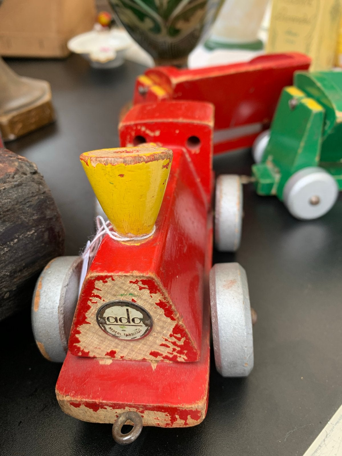 Vintage Ado houten trein met wagonnetjes, Kinderen en Baby's, Speelgoed | Houten speelgoed, Gebruikt, T, Ophalen of Verzenden