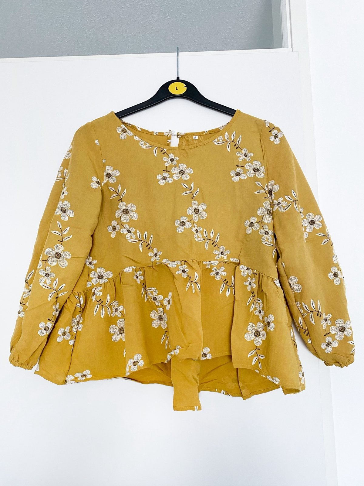 Gele blouse met peplum en bloemenprint, maat S, Verzenden, Geel, Nieuw, Korte mouw