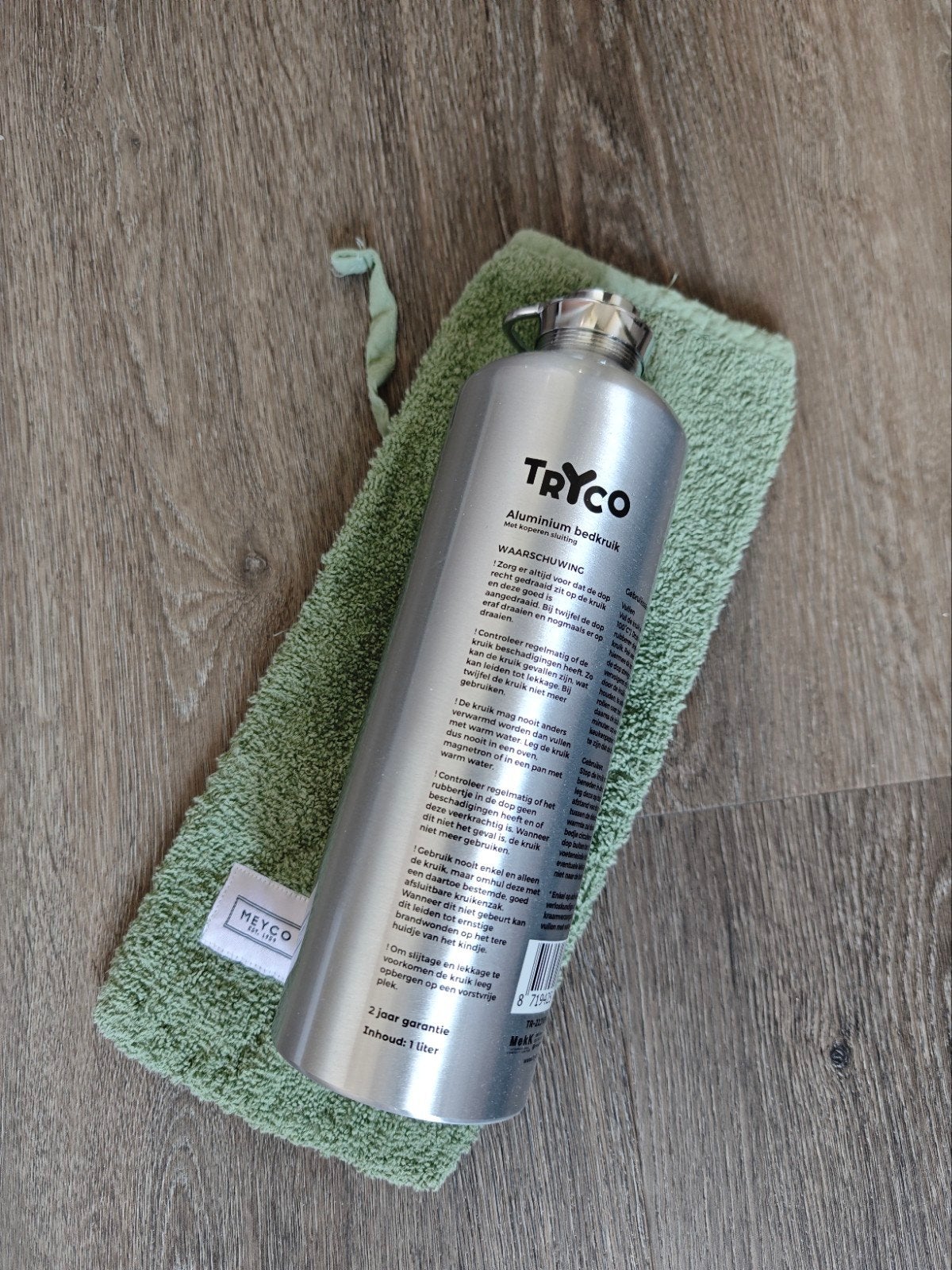 TRYCO aluminium bedkruik 1 liter met Meyco hoes, Ophalen of Verzenden, Zo goed als nieuw