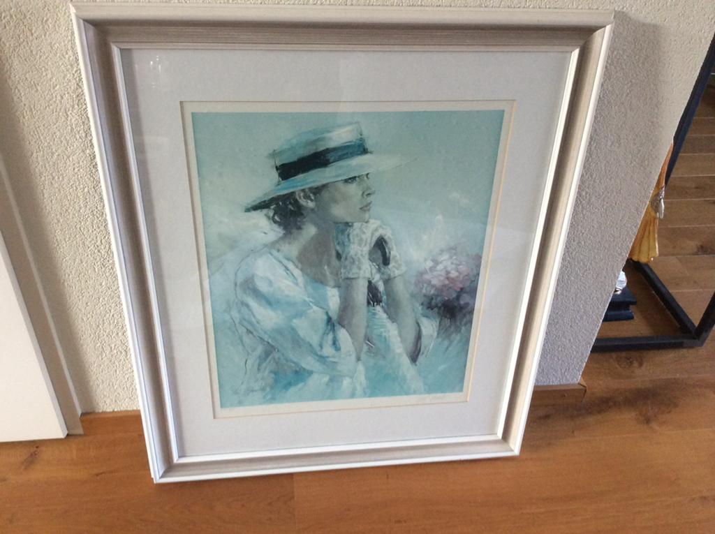 Ingelijste aquarel: Vrouw met hoed, Antiek en Kunst, Kunst | Schilderijen | Klassiek, Ophalen
