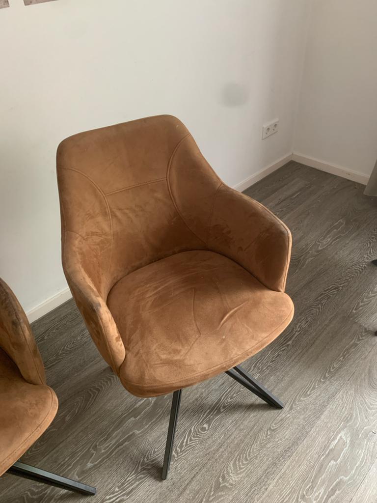 Comfortabele eetkamerstoelen - Bruin stof, Ophalen, Gebruikt, Twee, Bruin