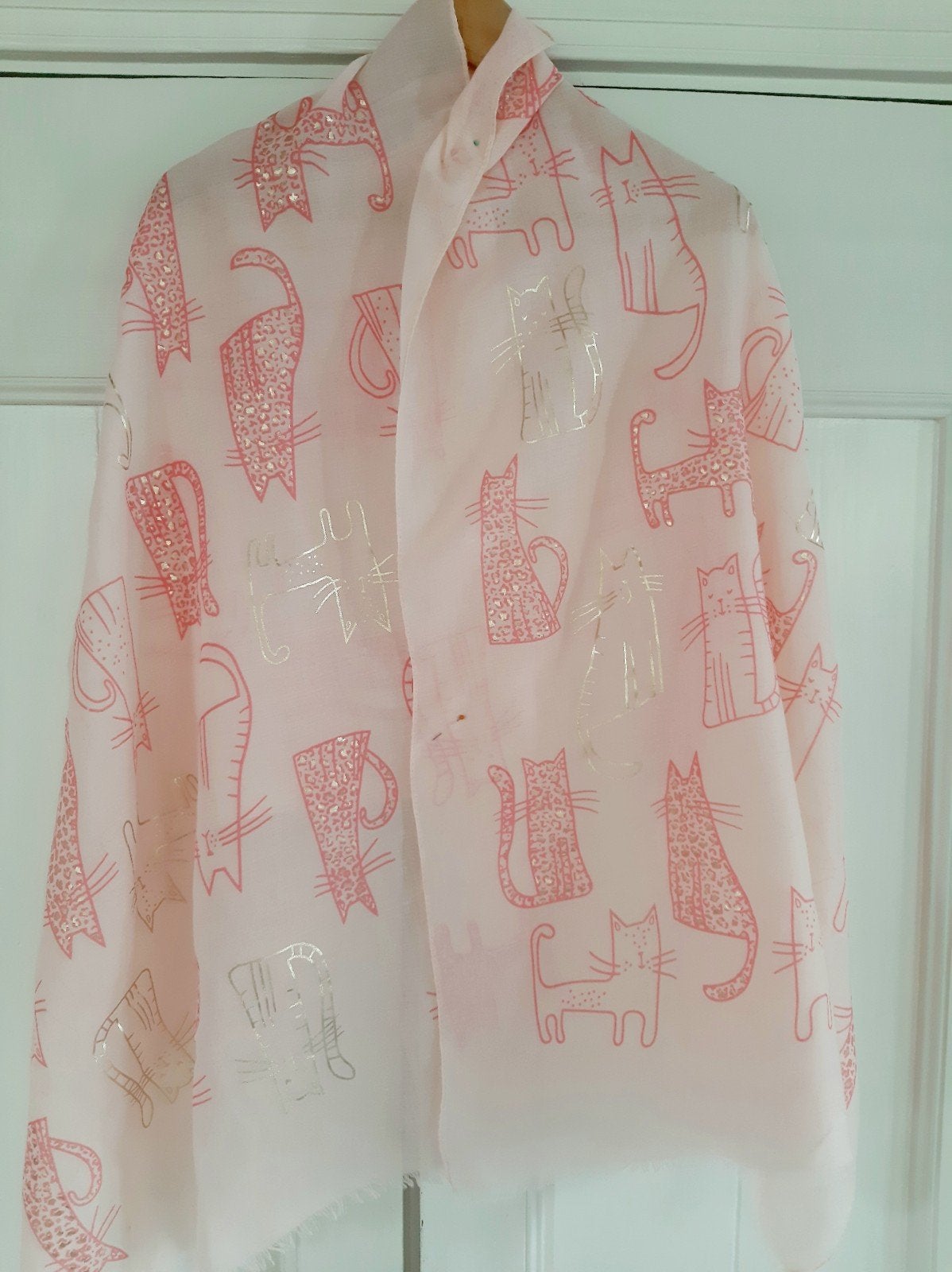Roze nieuwe sjaal met poezen print viscose/ katoen, Ophalen of Verzenden, Nieuw
