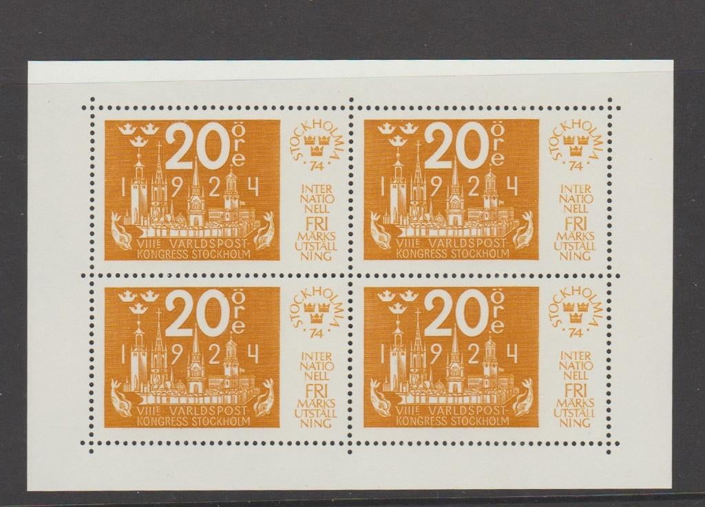 Zweden blokken Stockholmia '74 (1974)., Verzenden, Zweden, Postfris