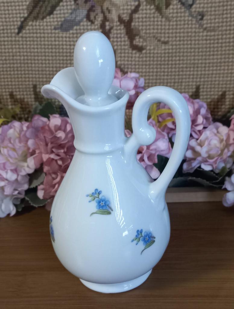 Leuk brocant olie/azijn flesje, blauwe bloempjes, Christiaan, Antiek en Kunst, Curiosa en Brocante, Ophalen of Verzenden