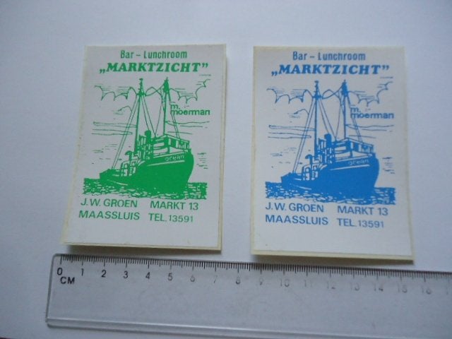 sticker Jaren 70 MAASSLUIS Marktzicht M Moerman jw groen, Verzamelen, Verzenden, Zo goed als nieuw