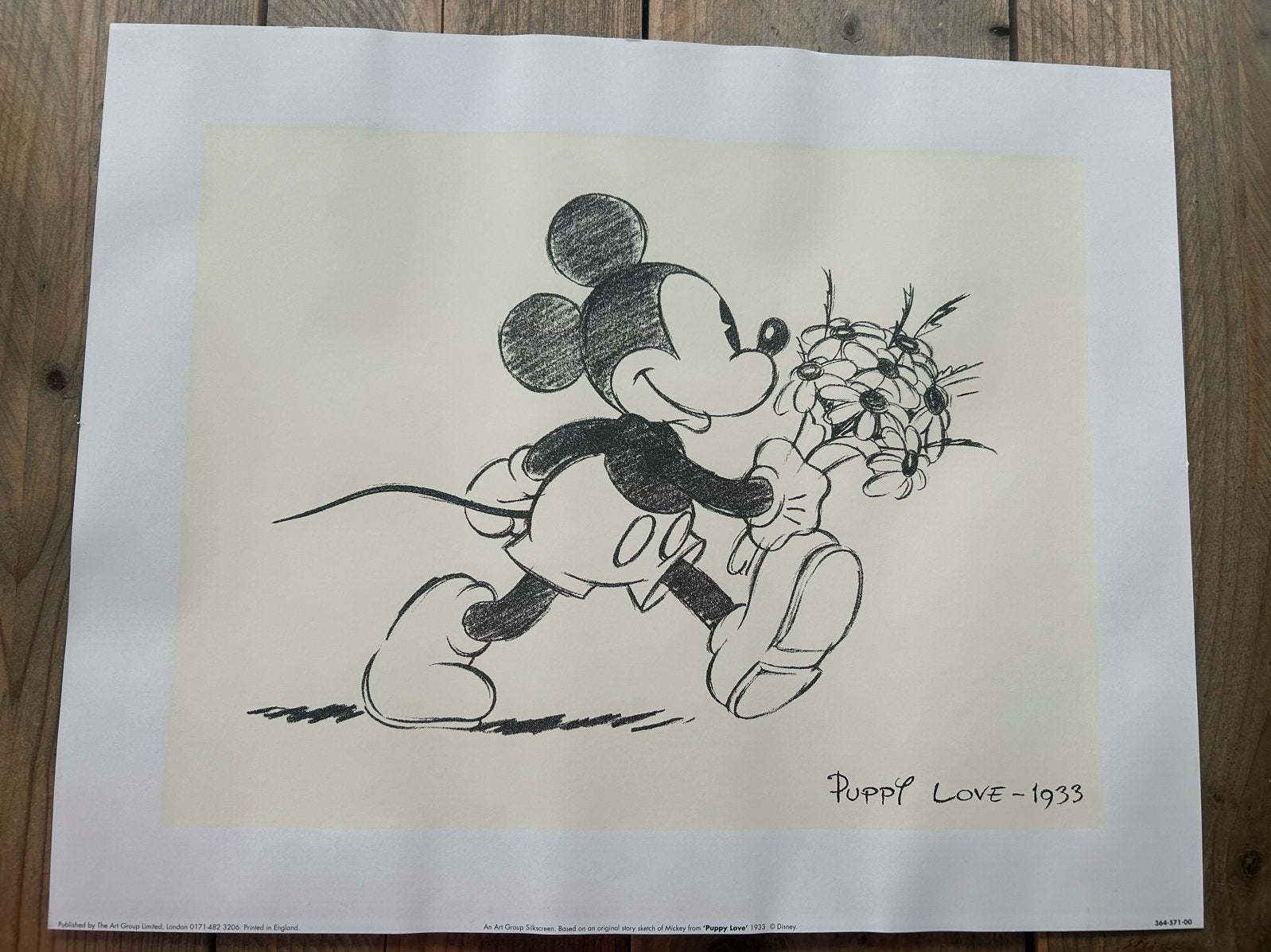 Disney Mickey Mouse "Puppy Love" Pentekening 40x50cm, Antiek en Kunst, Ophalen