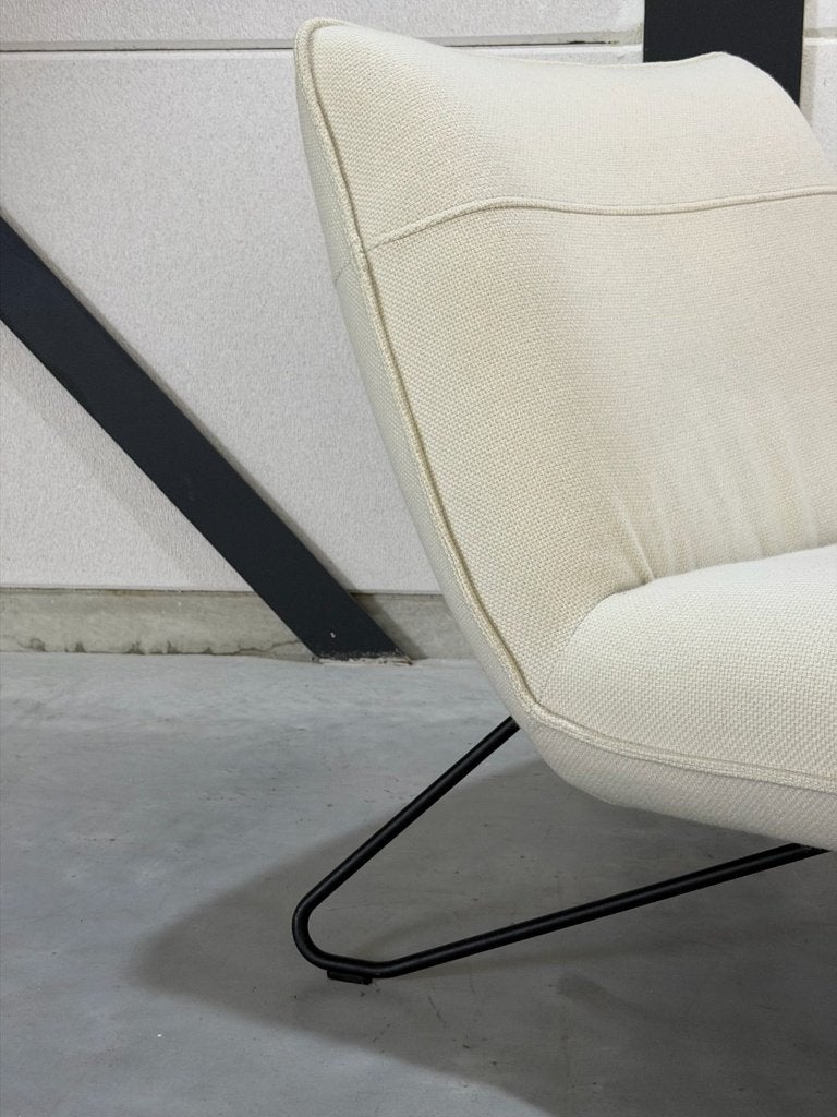Rolf Benz Freistil 394 fauteuil - crèmekleurige stof, Ophalen, Gebruikt, Kunststof, 75 tot 100 cm