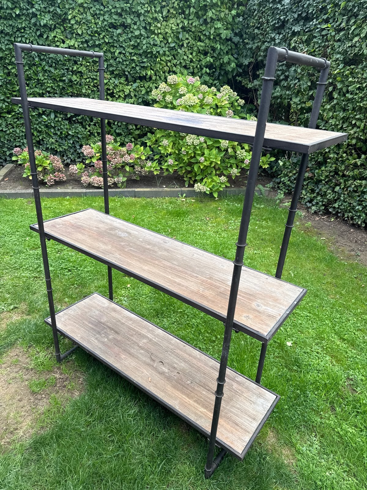 Industriële stellingkast met 3 houten planken, Ophalen, Gebruikt