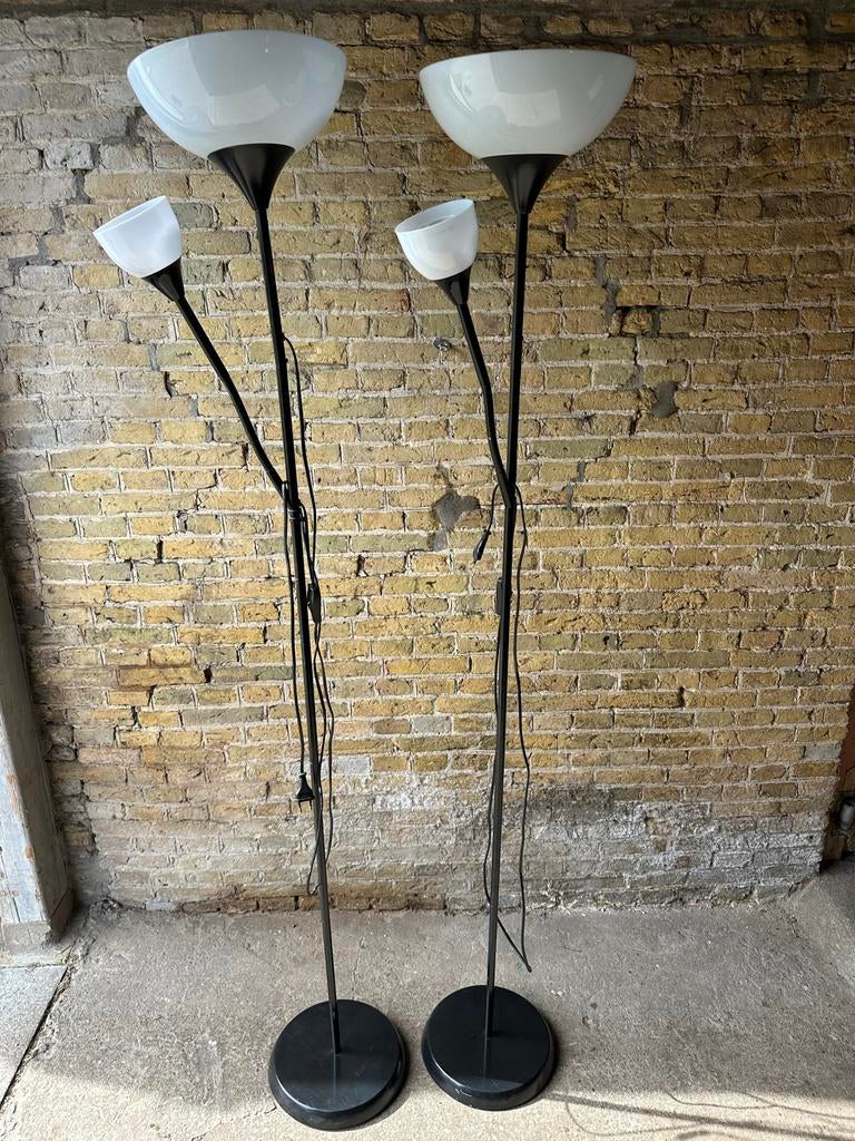 Set van 2 moderne vloerlampen met leeslamp, Ophalen, Gebruikt, Metaal, 150 tot 200 cm