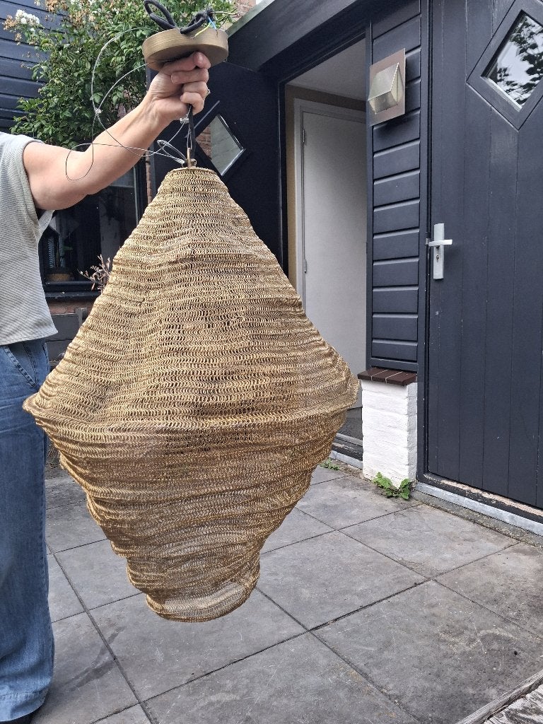 Oosterse metalen hanglamp, Ophalen, E27 (groot), Zo goed als nieuw, Japandi/ eclectisch