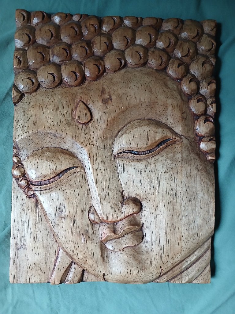 Boeddha wand hout, Nieuw, Hout, Bruin, Houtsnijwerk