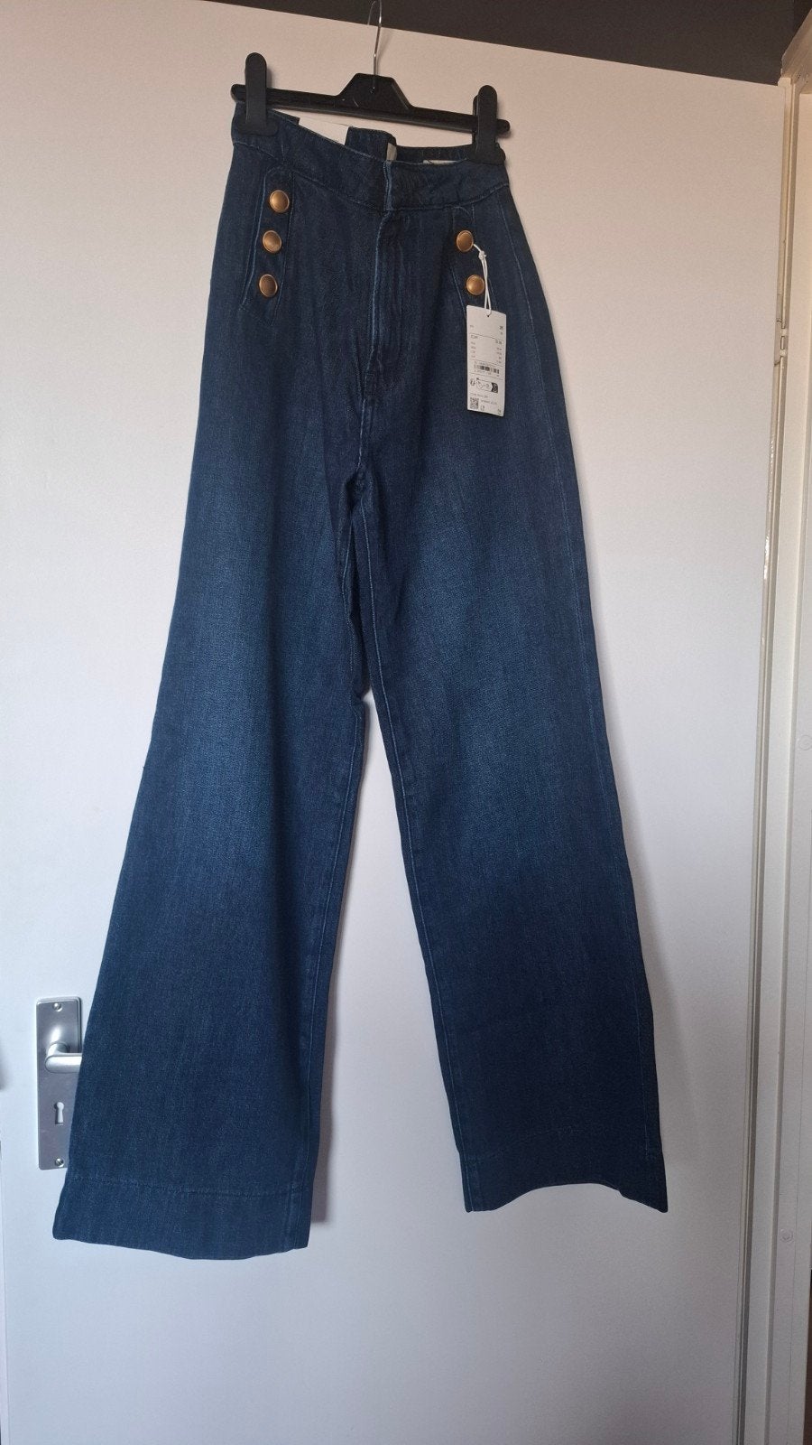 C&A Wide Leg Jeans met Hoge Taille en Gouden Knopen, Blauw, Nieuw, Ophalen of Verzenden, Maat 36 (S)