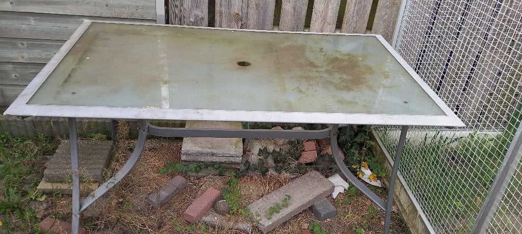 Glazen tuintafel, Ophalen, Gebruikt, Rechthoekig, Aluminium