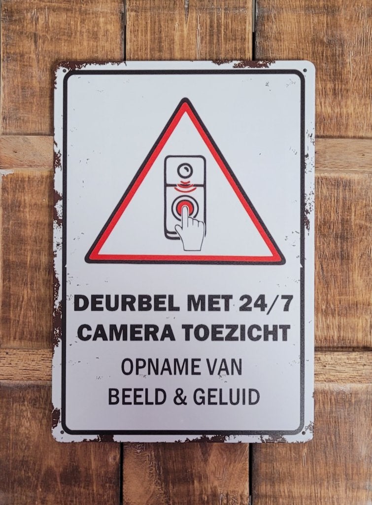 Deurbel met camera toezicht reclamebord van metaal wandbord, Info@deconoord.nl, Deco Noord, Nieuw, Ophalen of Verzenden