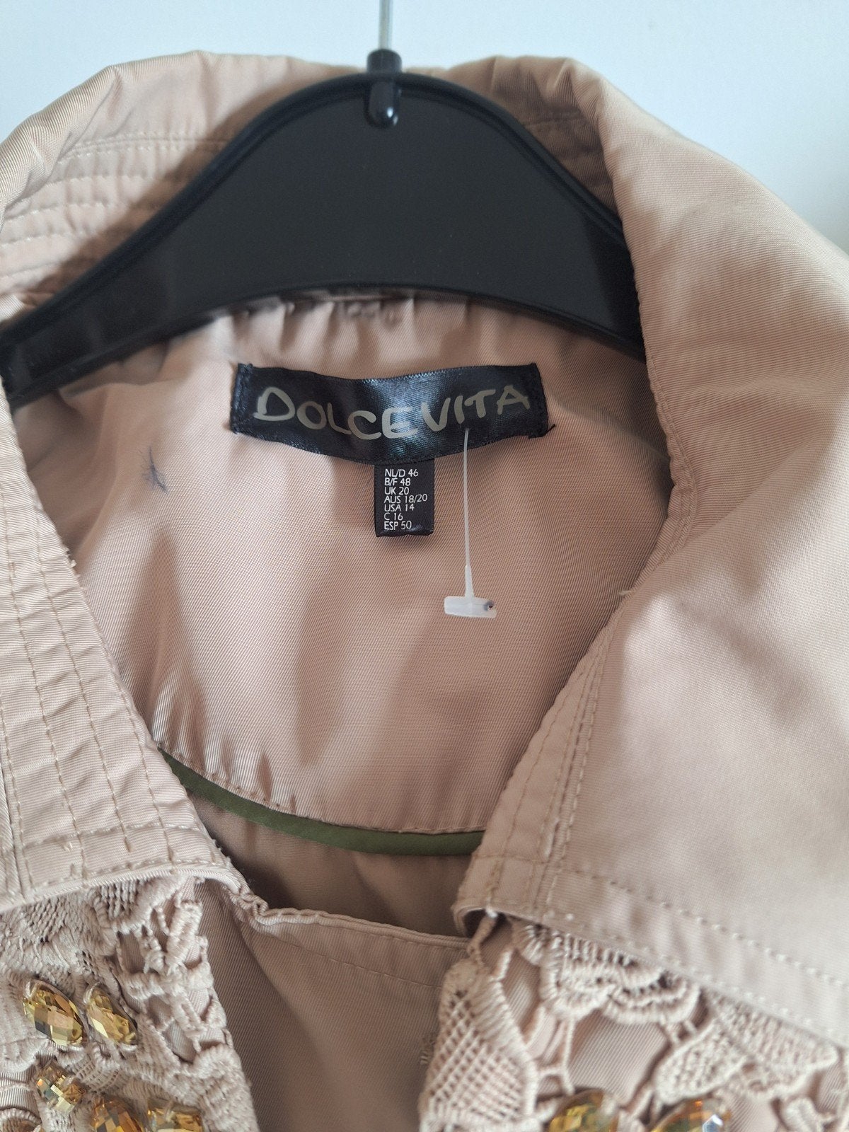 Dolce Vita Trenchcoat met Kant en Strass - Maat 46, Ophalen, Beige, Maat 46/48 (XL) of groter, Nieuw