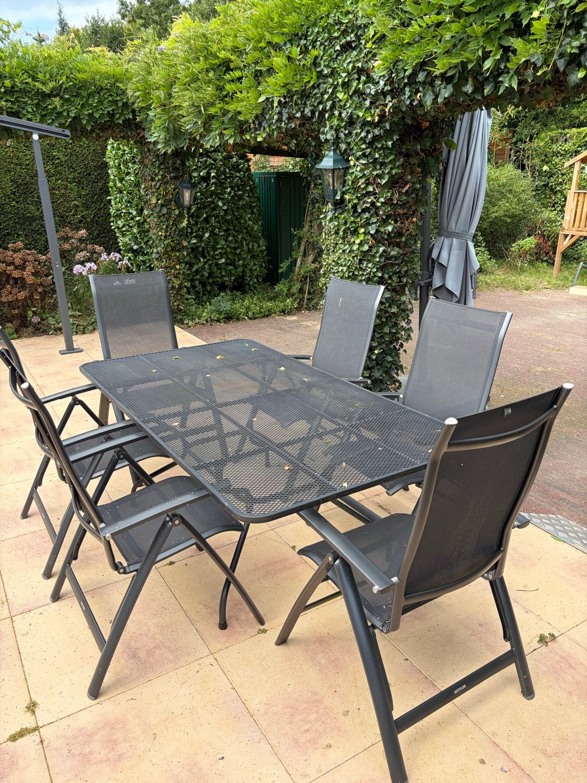 Kettler tuinstoelen en ijzeren tuintafel, Ophalen, Gebruikt, Eettafel, Tuinset