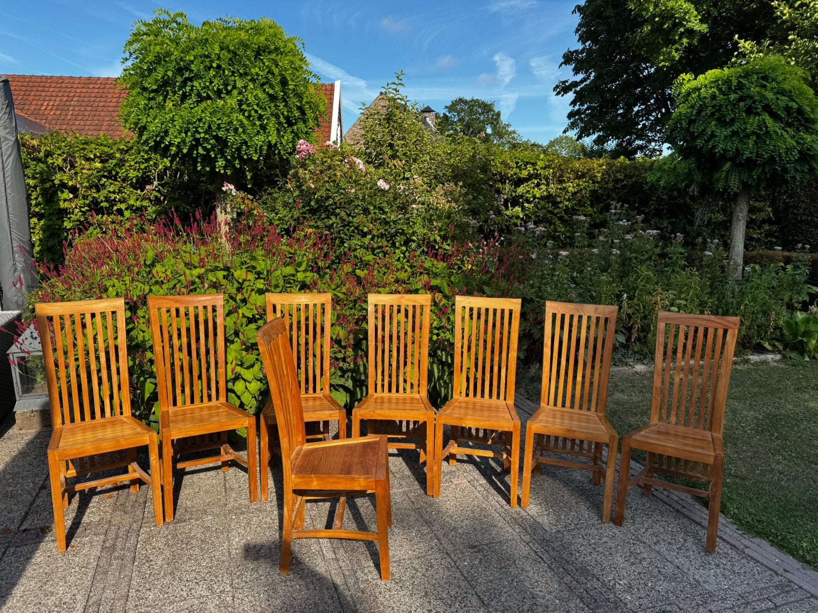 Massief Teakhouten Eetkamer Stoelen (8), Ophalen, Bruin, Zo goed als nieuw, Vijf, Zes of meer stoelen