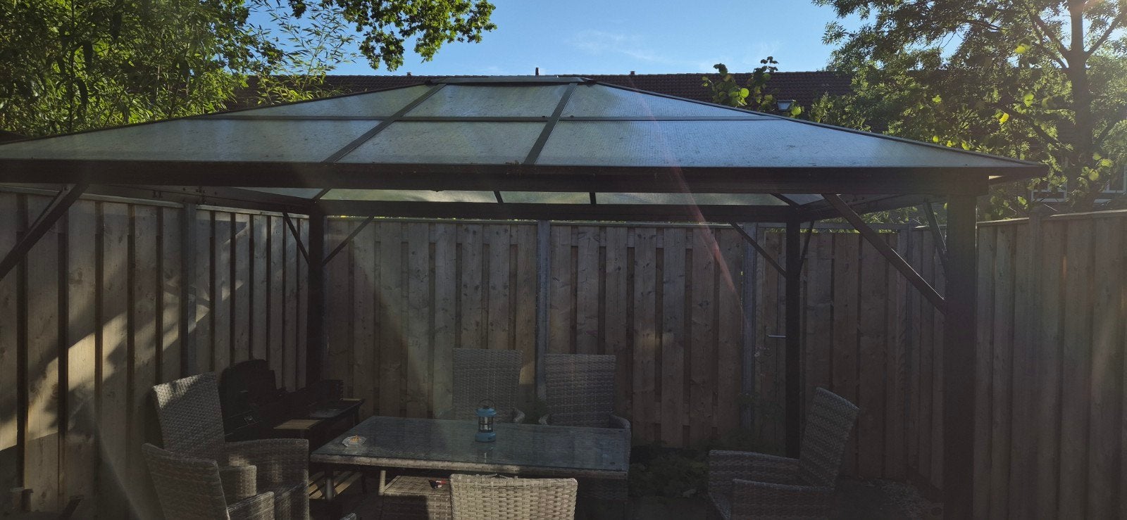 Pergola 300×360 nieuwe doorzichtige polycarbonaat platen., Tuin en Terras, Overkappingen, Ophalen, Zo goed als nieuw