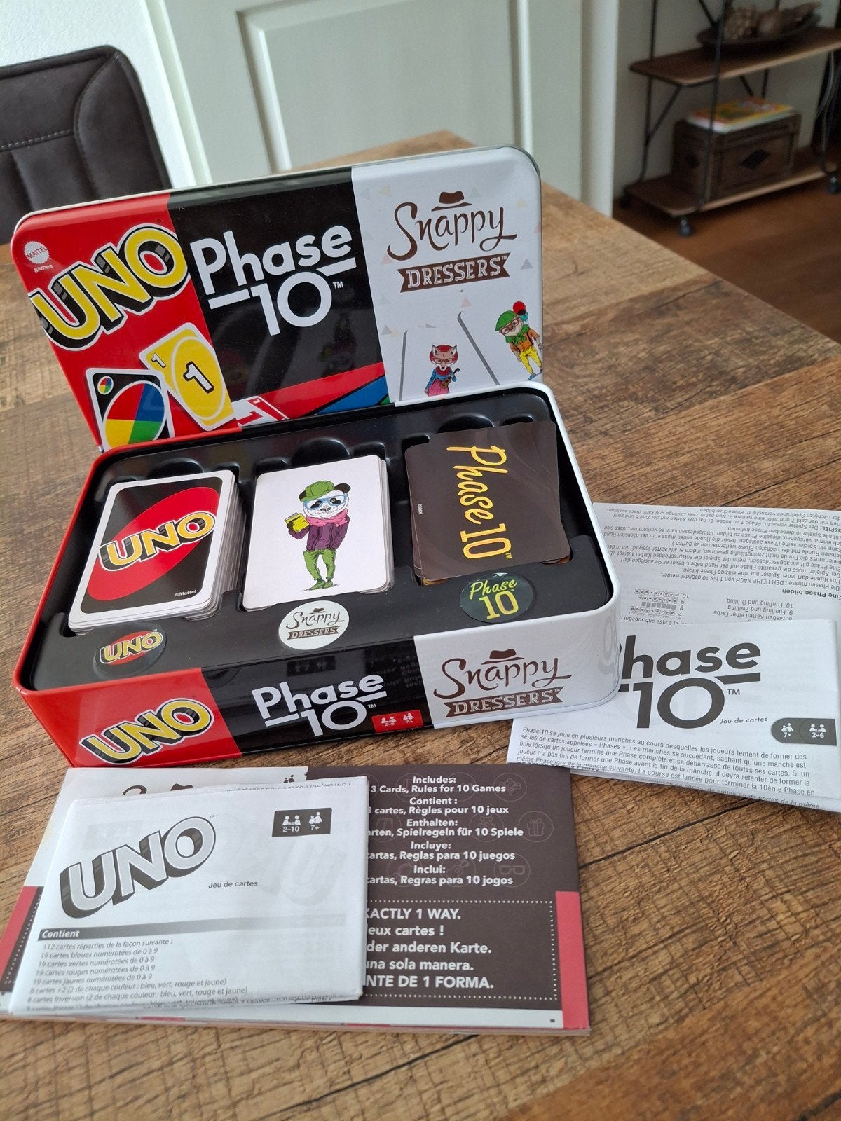 Uno - phase 10 - snappy dressers kaartspellen in blik, Hobby en Vrije tijd, Gezelschapsspellen | Bordspellen, Ophalen of Verzenden