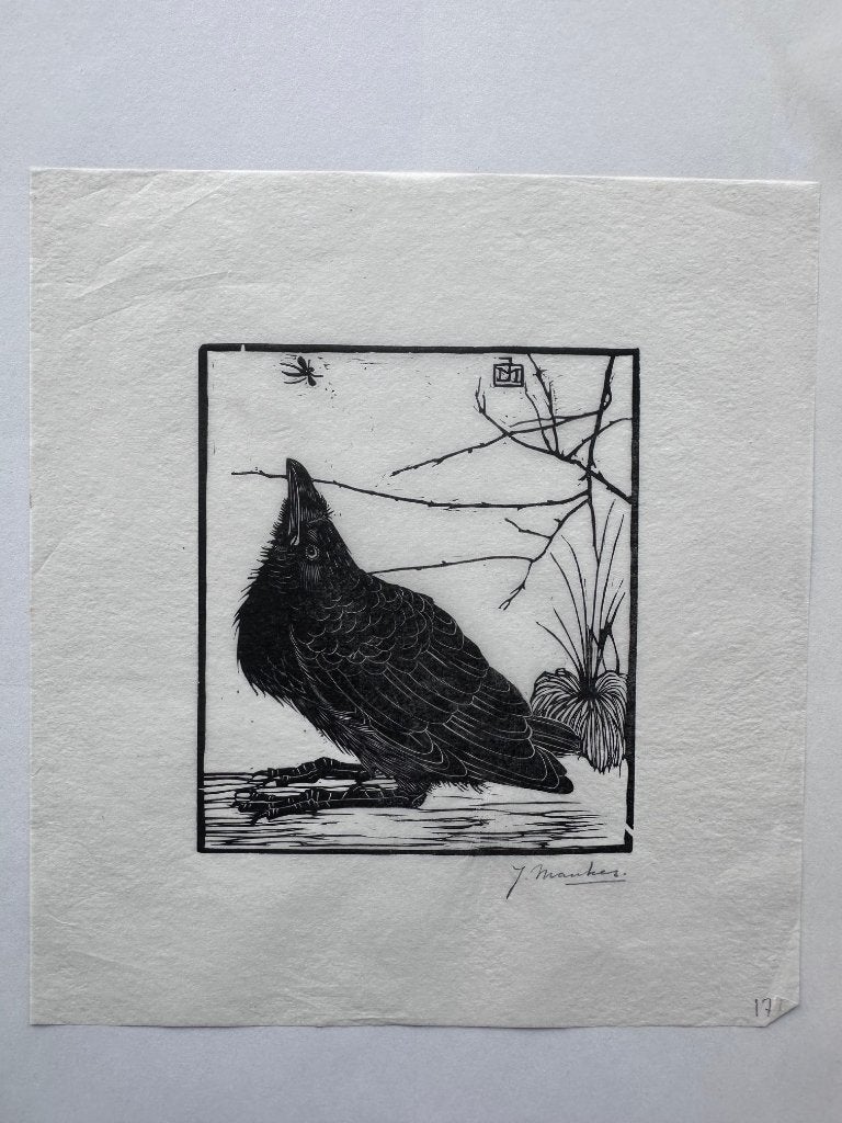 Jan Mankes kleine kraai gravure, Antiek en Kunst, Ophalen of Verzenden