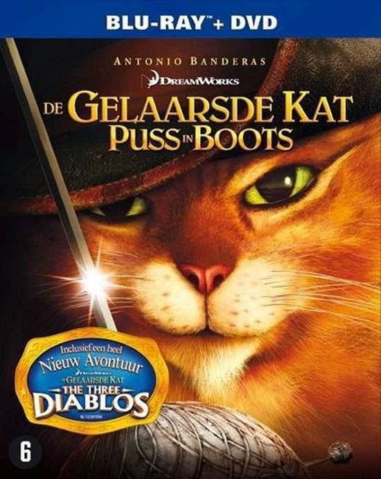 Blu ray + DVD: De Gelaarsde Kat, Ophalen of Verzenden, Zo goed als nieuw, Tekenfilms en Animatie