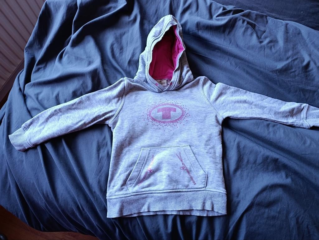 Tom Tailor hoodie lichtgrijs roze bedrukking 104/110, Tom Tailor, Gebruikt, Meisje, Trui of Vest