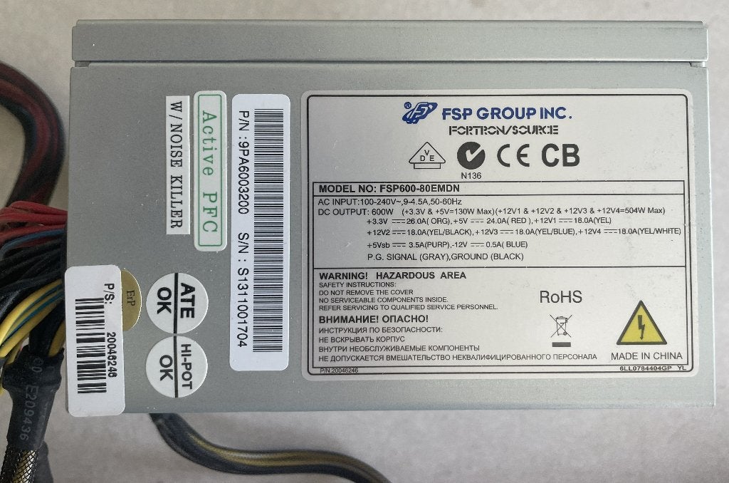 600 Watt FSP600-80EMDN - ATX PC PSU, Computers en Software, Interne voedingen, Ophalen of Verzenden, Gebruikt