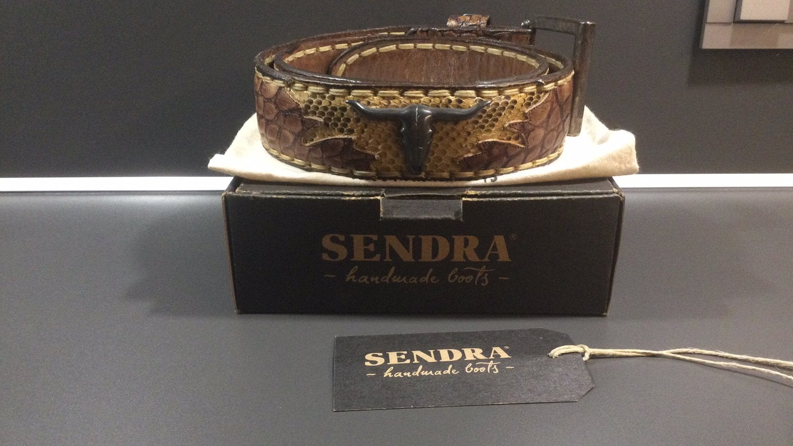 Sendra nieuwe python lederen riem met longhorn skull maat 80, 80 tot 90 cm, Nieuw, Ophalen of Verzenden, Bruin