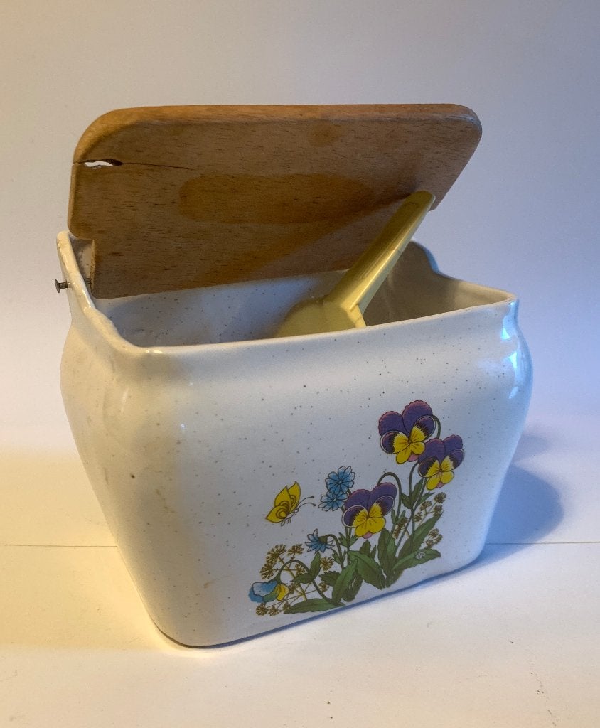 Vintage Wildflowers keramische zoutpot met houten deksel, Antiek en Kunst, Ophalen of Verzenden