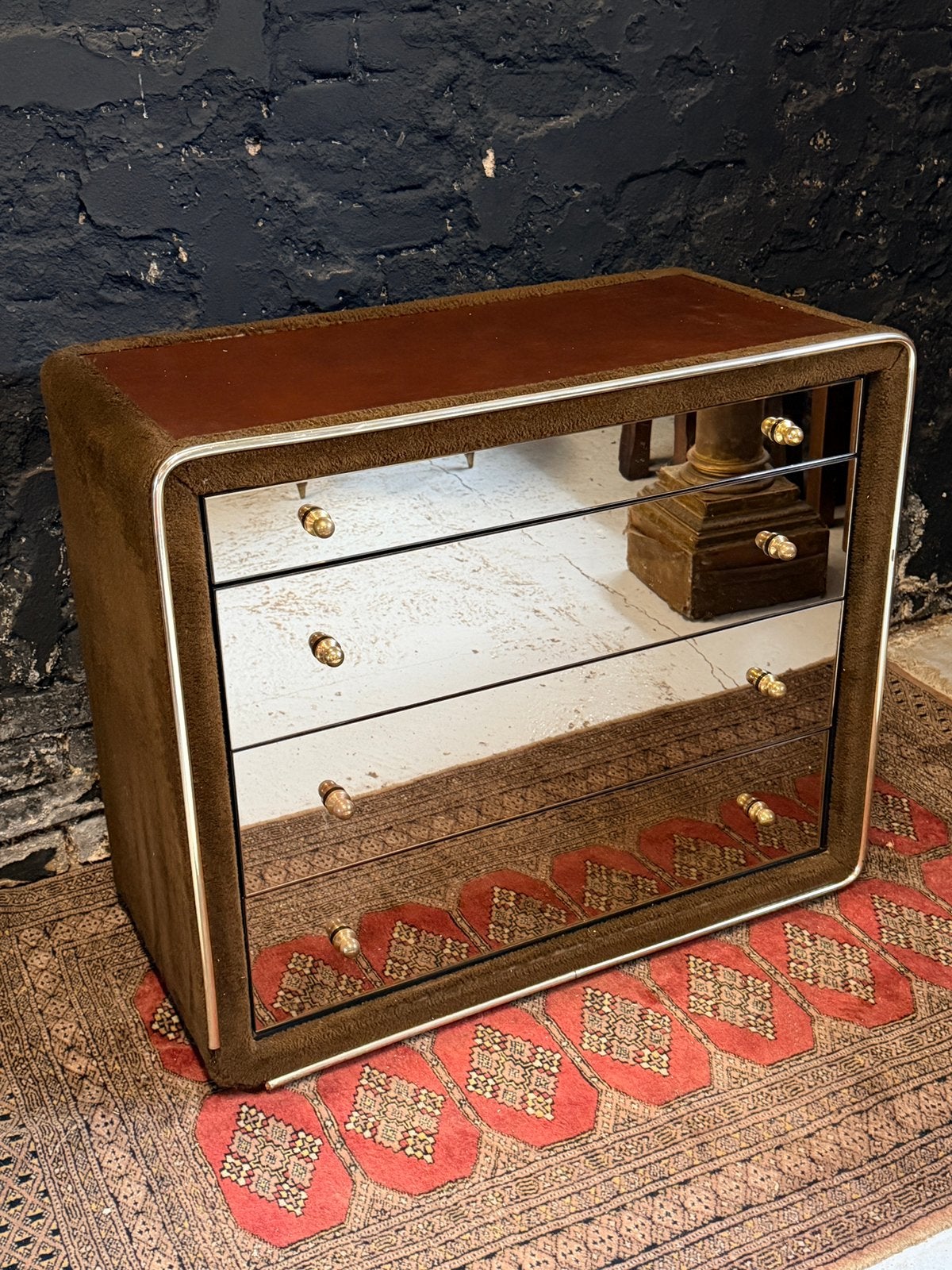 RUF design ladekast spiegellades velours chocoladebruin, Ophalen, Overige materialen, Gebruikt, 50 tot 100 cm