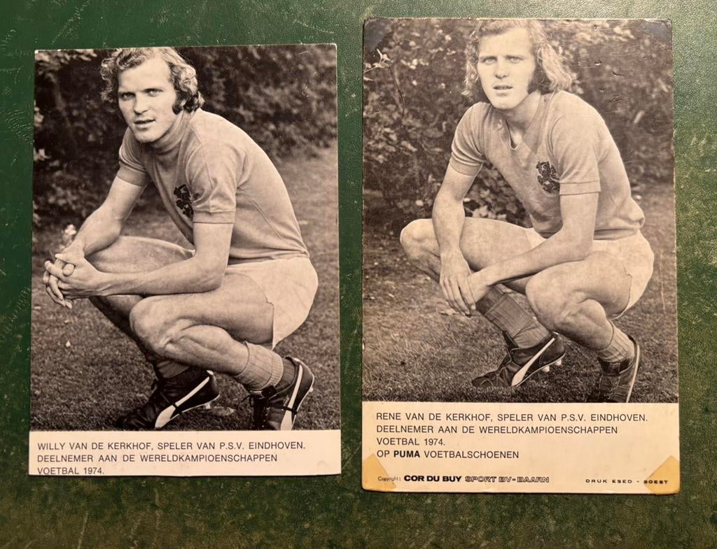 2 spelerskaarten Rene en Willy vd Kerkhof Nederland WK 1974, Ophalen of Verzenden, Spelerskaart