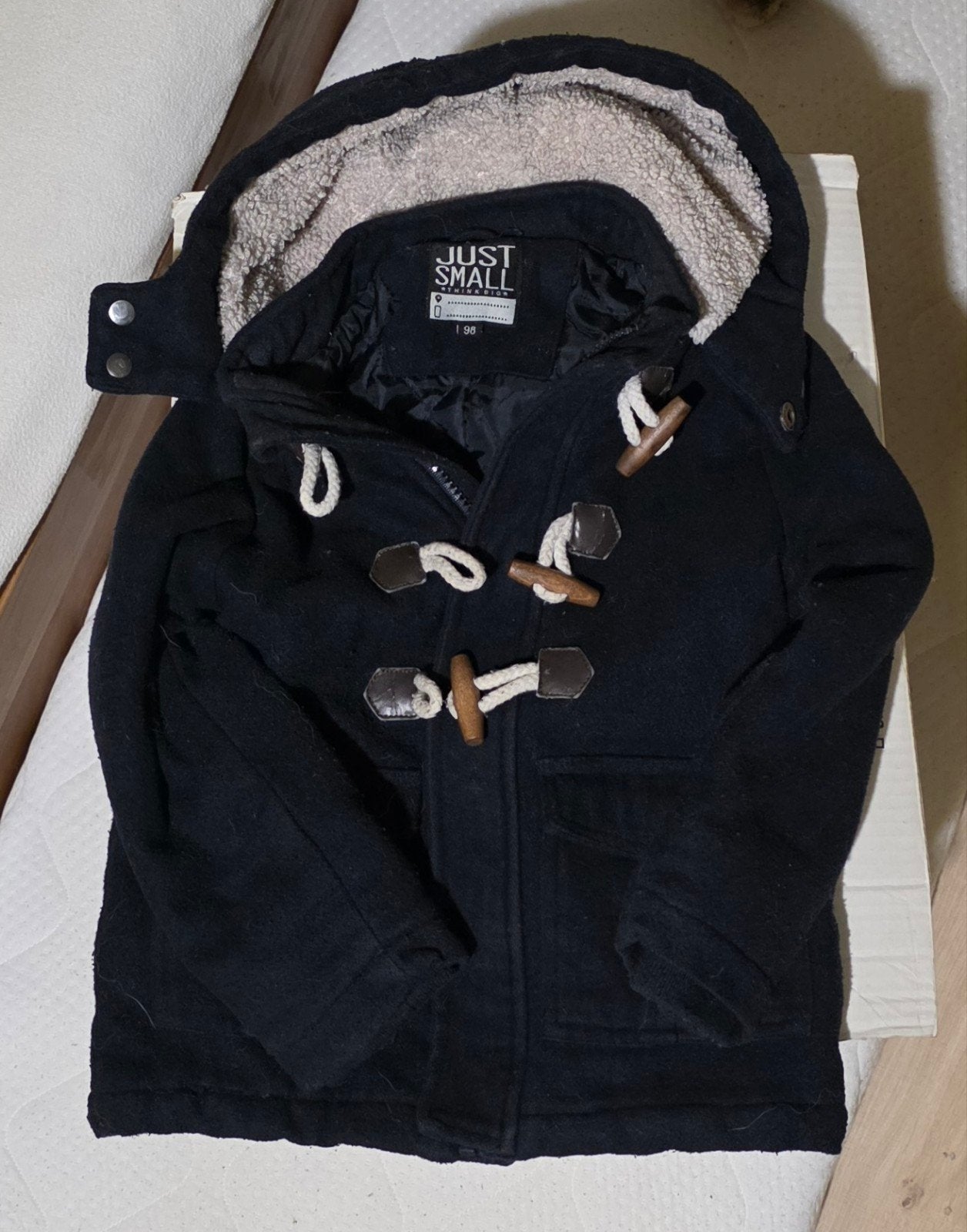 Just Small Duffle Coat Zwart Maat 98, Ophalen of Verzenden, Gebruikt, Just Small, Jongen of Meisje