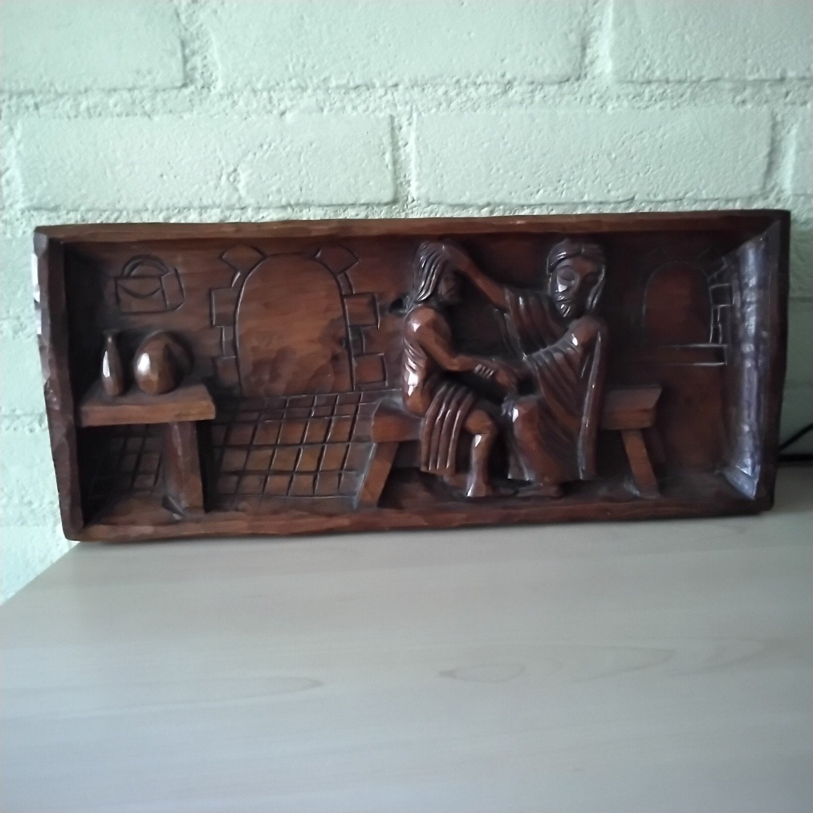 Houten tableau  Izaak zegent Jacob, Ophalen of Verzenden