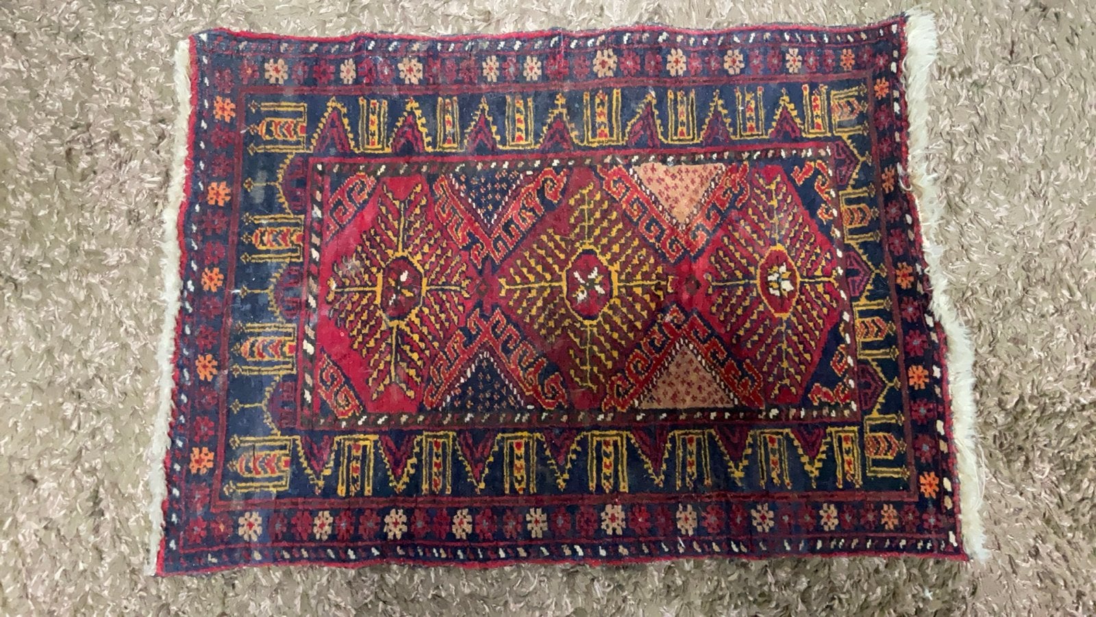 Vintage Perzisch tapijt - 80x53 cm, Gebruikt, Rechthoekig, Rood, 50 tot 100 cm