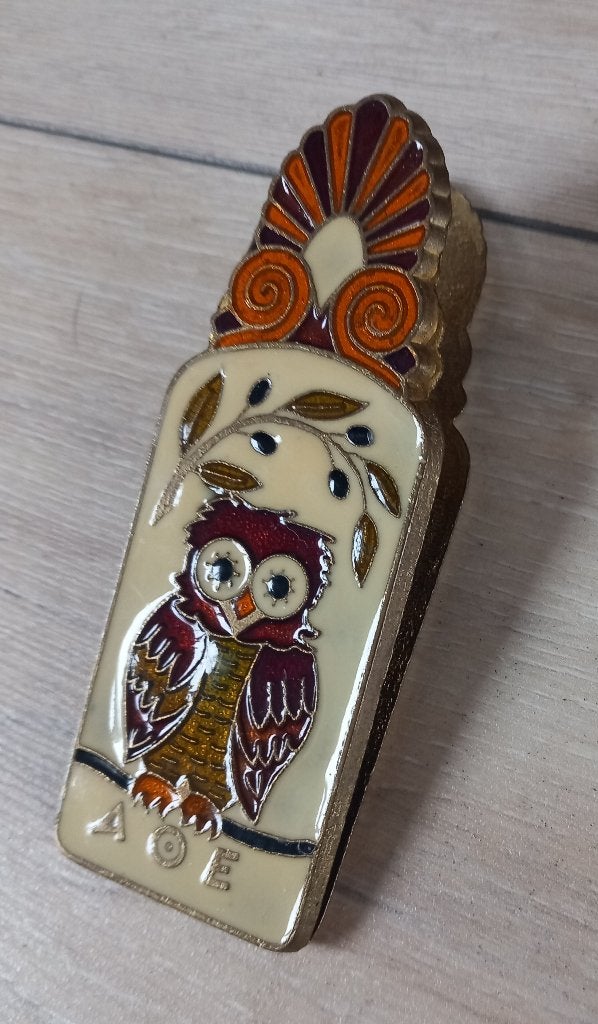 Cloisonné klem met uil en zeilschip, Ophalen of Verzenden