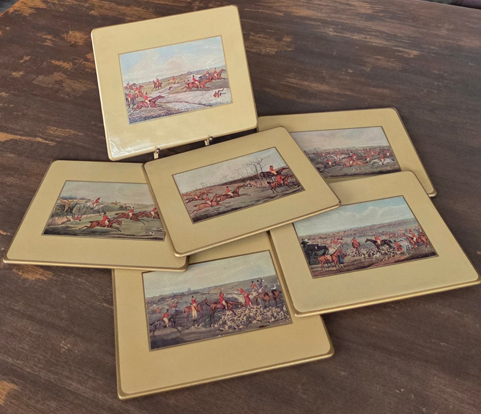 6 Vintage Engelse Placemats – Vossenjacht, Ophalen of Verzenden, Placemat, Gebruikt
