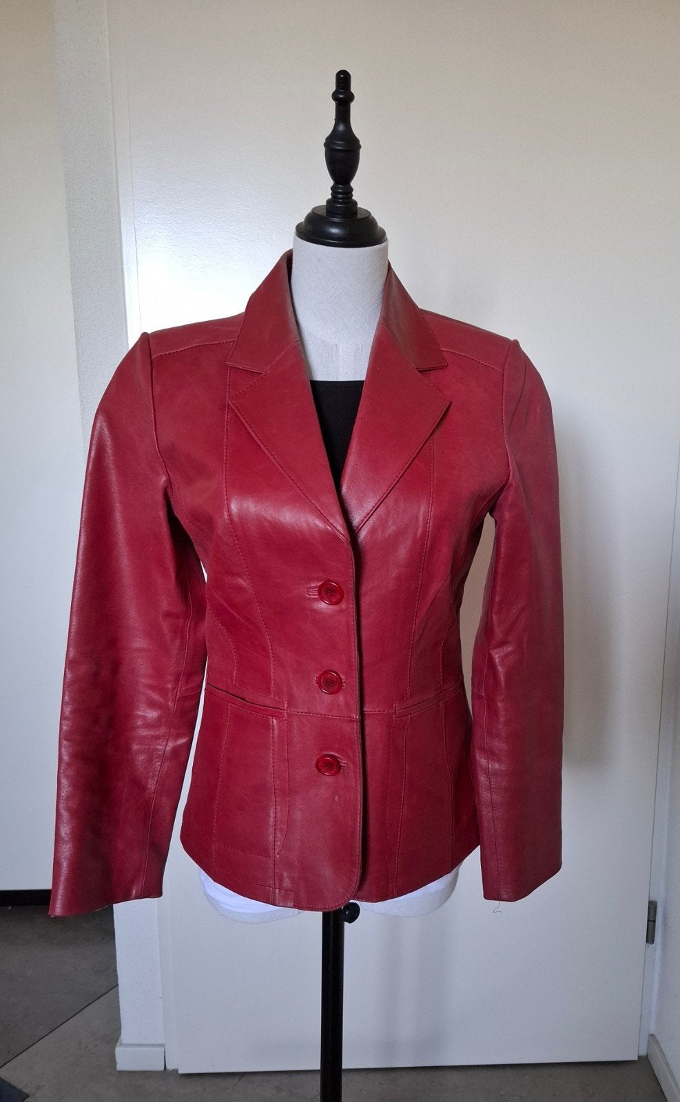 Vero Moda Valentine Leren Blazer - Maat S - Rood, Vero Moda, Ophalen of Verzenden, Zo goed als nieuw, Maat 36 (S)
