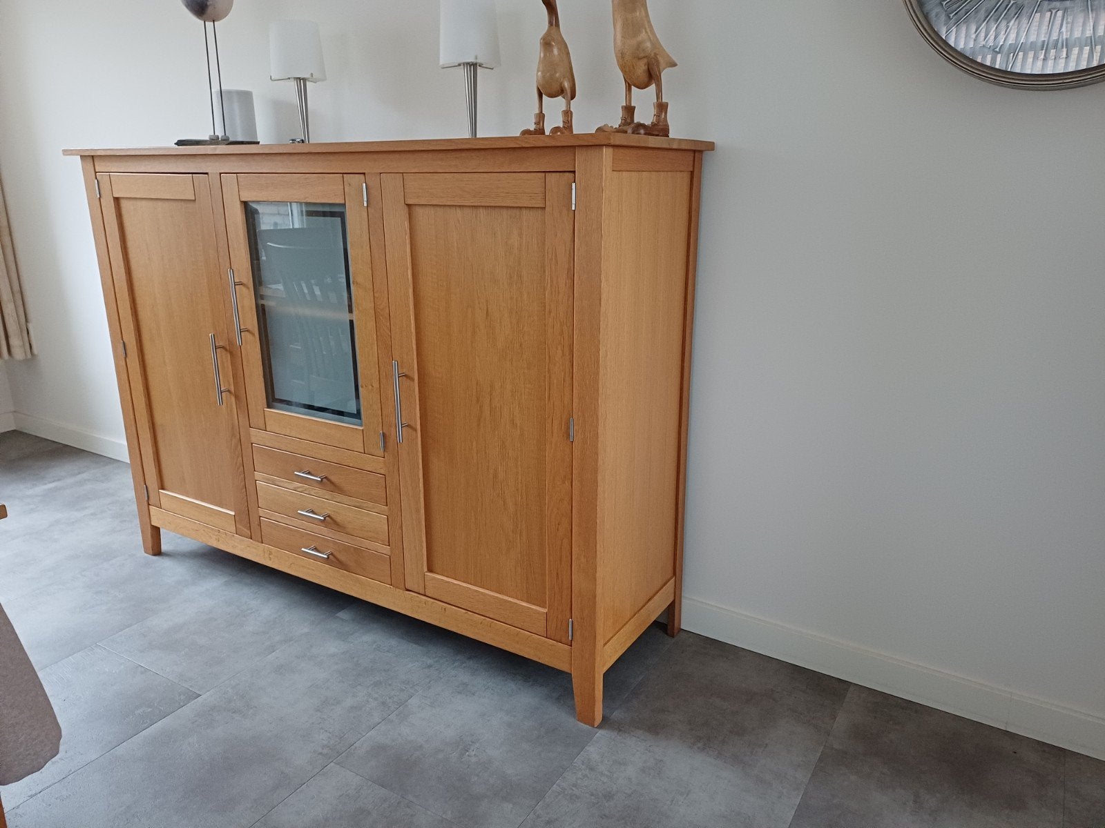Blank eiken woonkamerkast, Ophalen, Gebruikt, 150 tot 200 cm, Eikenhout