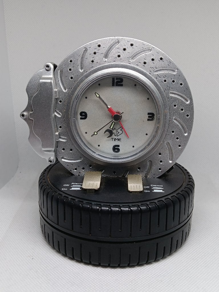 Remschijf Wekker met V8 Motorgeluid en Band, Gebruikt, Grijs, Analoog, Werkt op batterijen