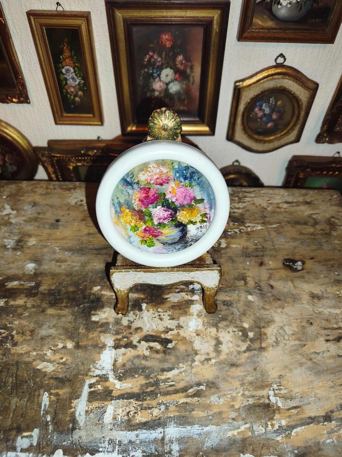 Olieverf schilderijtje olieverfschilderijtje bloemen G4, Ophalen of Verzenden