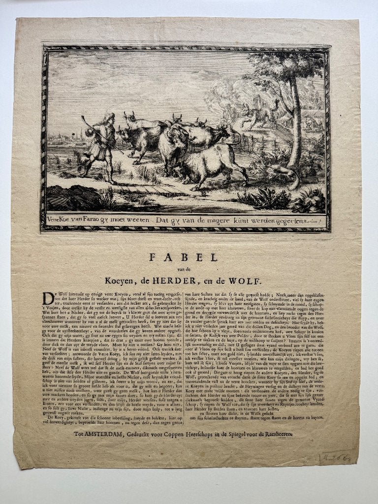 Romijn de Hooghe (1645-1708) ets ‘Fabel’, Antiek en Kunst, Ophalen of Verzenden, Ets, 1600 - 1699