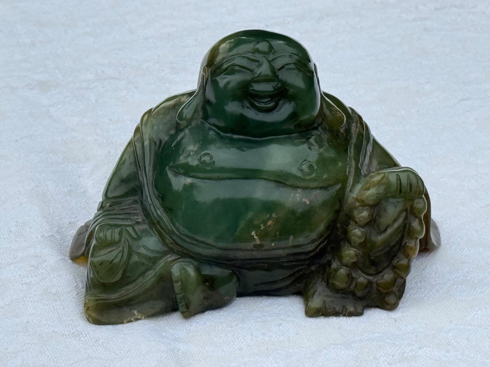 Buddha / Budai van groene nefriet jade, Ophalen of Verzenden, Zo goed als nieuw