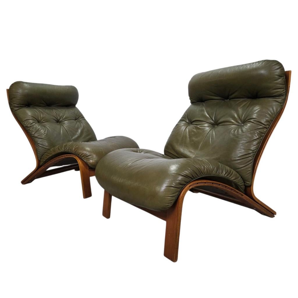 1x Rybo Rykken Ry-Wing chair vintage jaren 60 Scandinavisch, Huis en Inrichting, Fauteuils, Ophalen, Gebruikt, 75 tot 100 cm, Leer