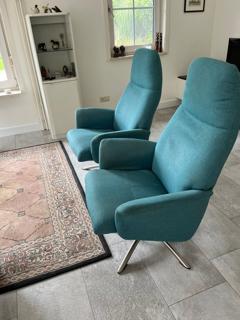 2 Hjort Knudsen Fauteuils + Hocker, Ophalen, 75 tot 100 cm, Zo goed als nieuw, Stof